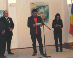 With Ambasador of Moldova Aureliu Ciocoi and Ambasador of Romania Lazar Comanescu at personal exhibition, Romanian Embassy in Berlin, 2013