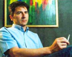 Cezar Secrieru at the first personal exhibition, Chișinău, Casa Limbii Române, 1999