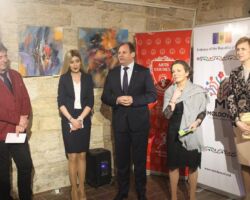 Artist with Gheorghe Leucă, Ambassador of Moldova and Mrs Aurélia Bouchez, Ambassador, Ambasador of France, Art Tower Gallery, Baku, 2018